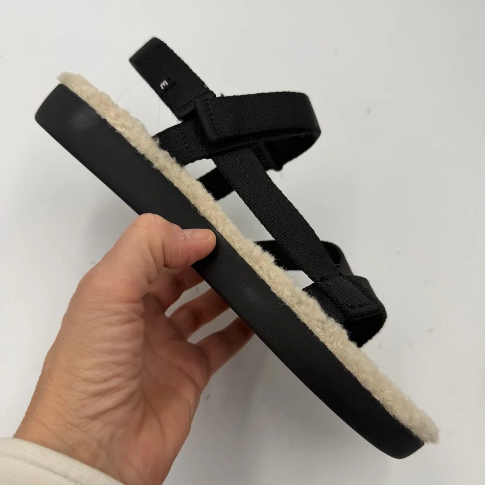 NEW Everlane Black ReNew Teddy Faux Fur Sport Sandal in Size 9